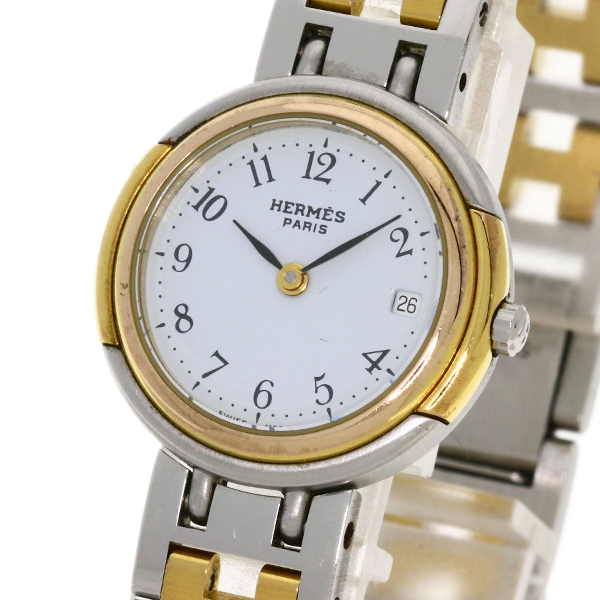 HERMES Watches Quartz Stainless Steel, Combination Silver Windsor white dial Women
