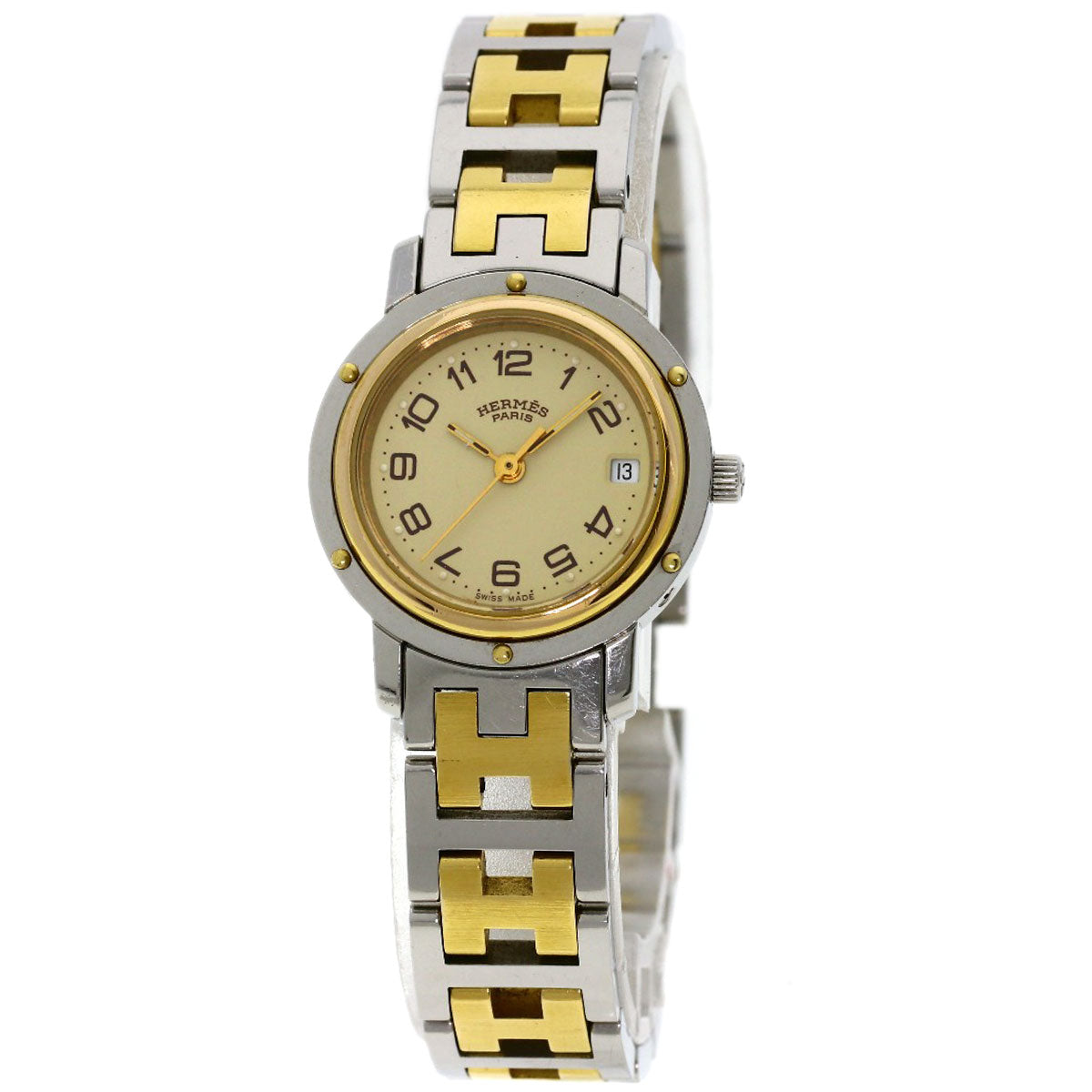 HERMES Watches Quartz CL3.240 Stainless Steel , SSxGP gold Clipper Ivory dial Women