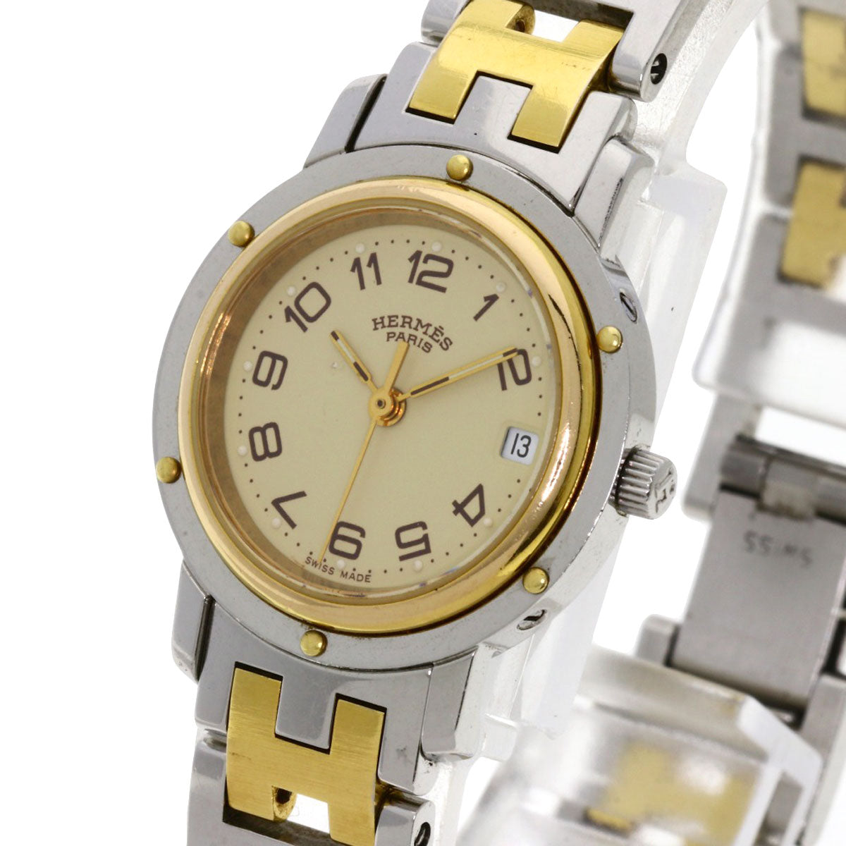 HERMES Watches Quartz CL3.240 Stainless Steel , SSxGP gold Clipper Ivory dial Women