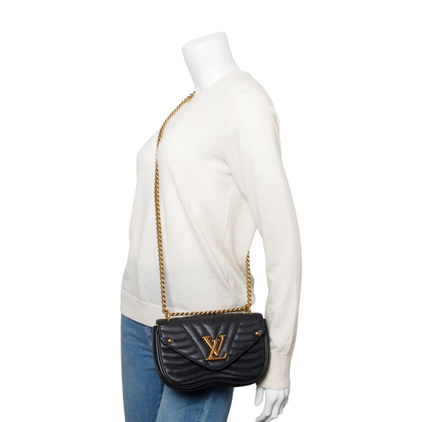 Louis Vuitton Black Leather New Wave Chain Bag MM