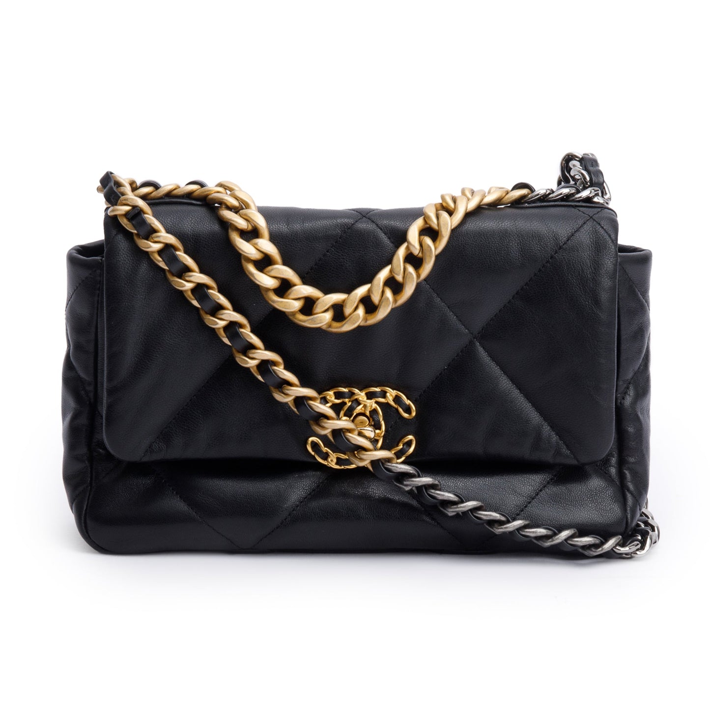 Chanel Black Lambskin Leather Medium 19 Flap Bag