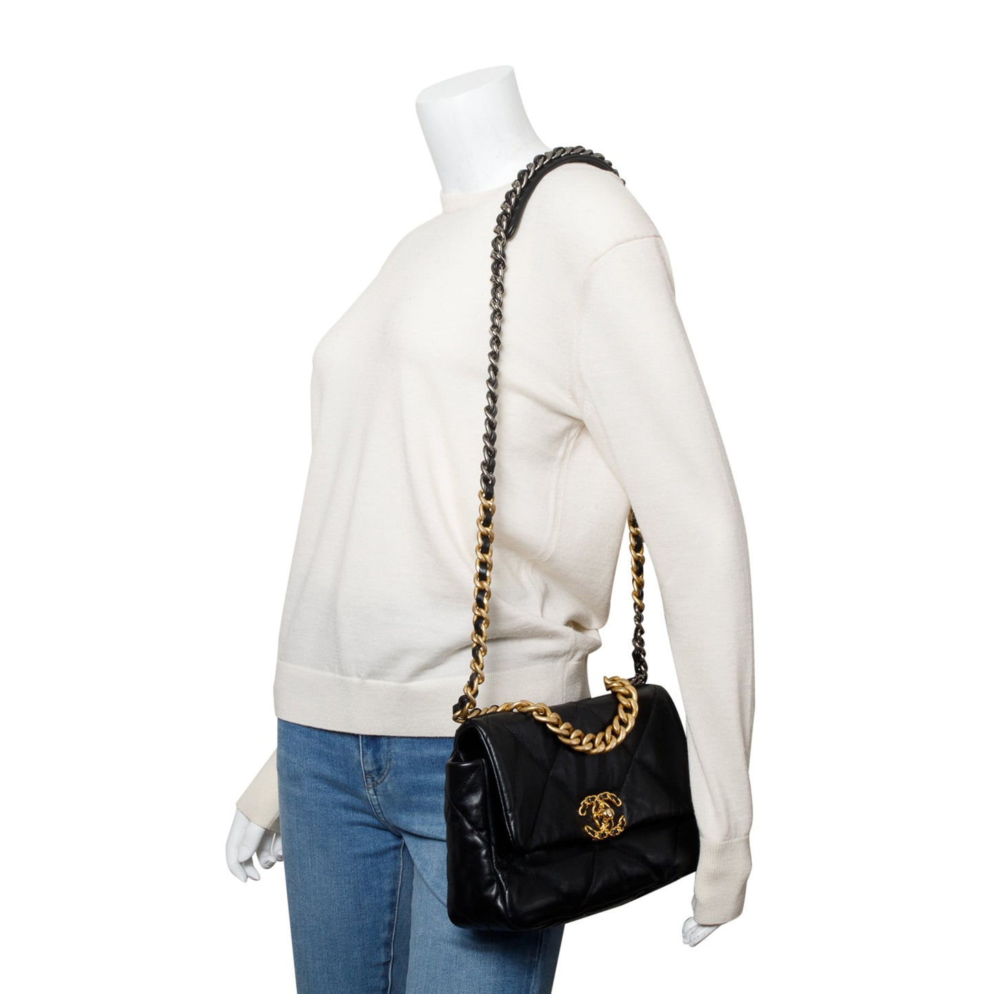 Chanel Black Lambskin Leather Medium 19 Flap Bag