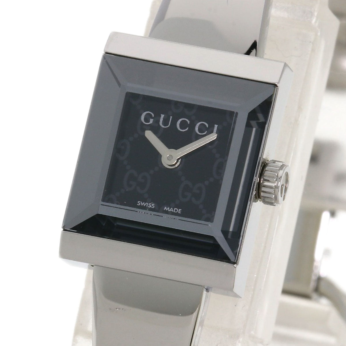 GUCCI Watches Quartz 128.5 Stainless Steel , Stainless Steel Silver Square face black dial Women