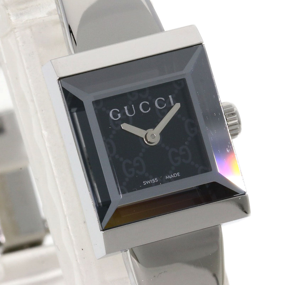GUCCI Watches Quartz 128.5 Stainless Steel , Stainless Steel Silver Square face black dial Women