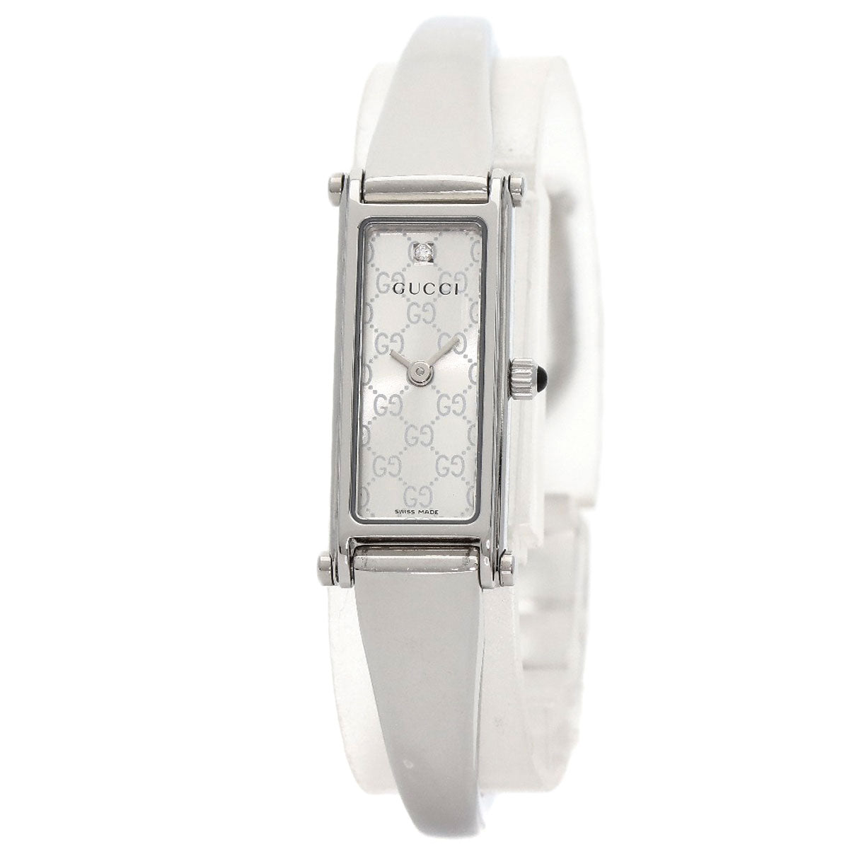 GUCCI Watches Quartz 1500L Stainless Steel , Stainless Steel Silver Square Face 1P Diamond Silver dial Women