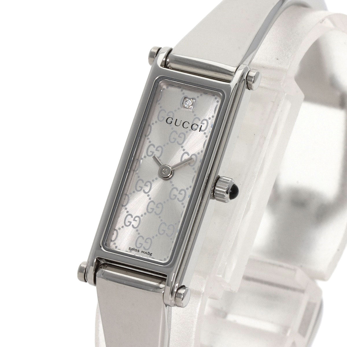 GUCCI Watches Quartz 1500L Stainless Steel , Stainless Steel Silver Square Face 1P Diamond Silver dial Women