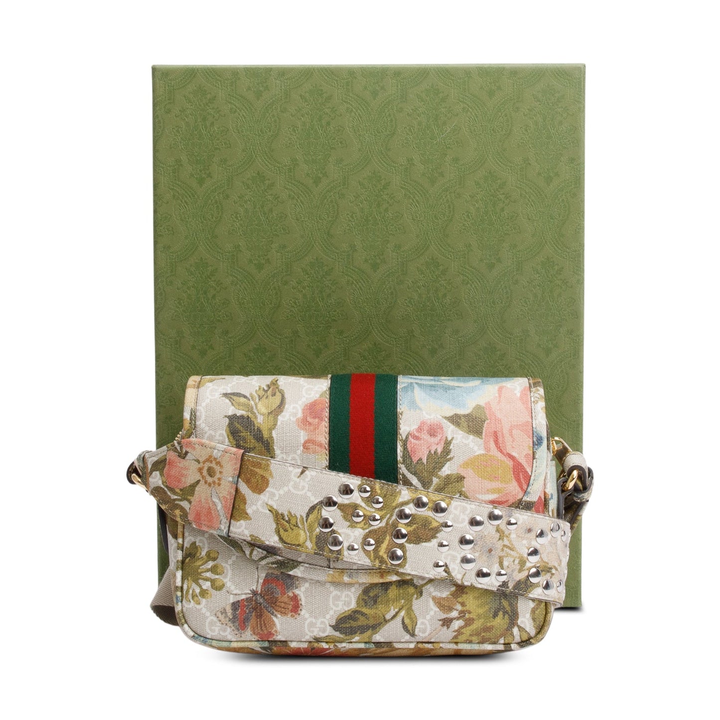 Gucci GG Supreme Water Flora Web Small Ophidia Flap Shoulder Bag