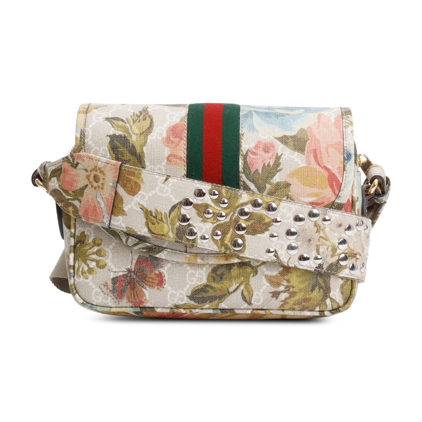 Gucci GG Supreme Water Flora Web Small Ophidia Flap Shoulder Bag