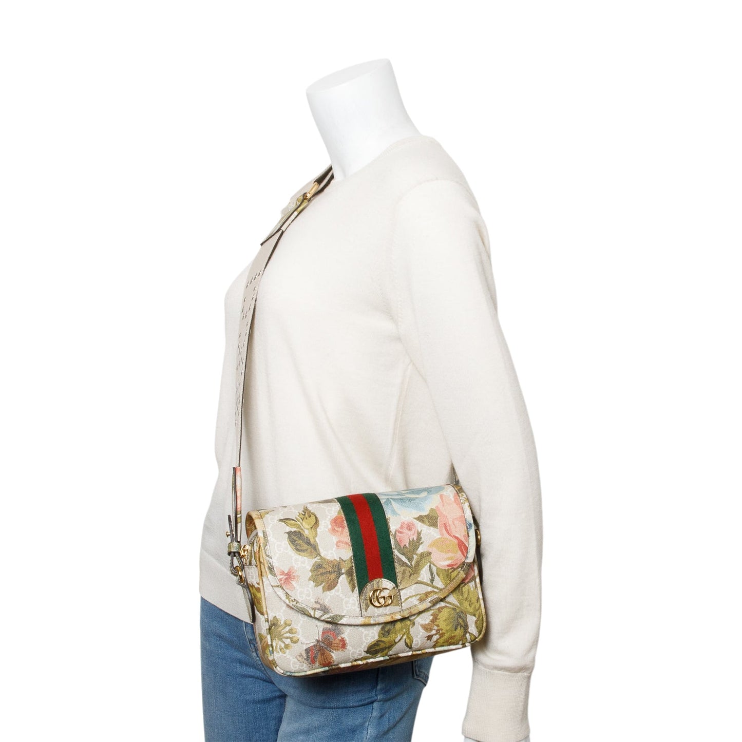 Gucci GG Supreme Water Flora Web Small Ophidia Flap Shoulder Bag