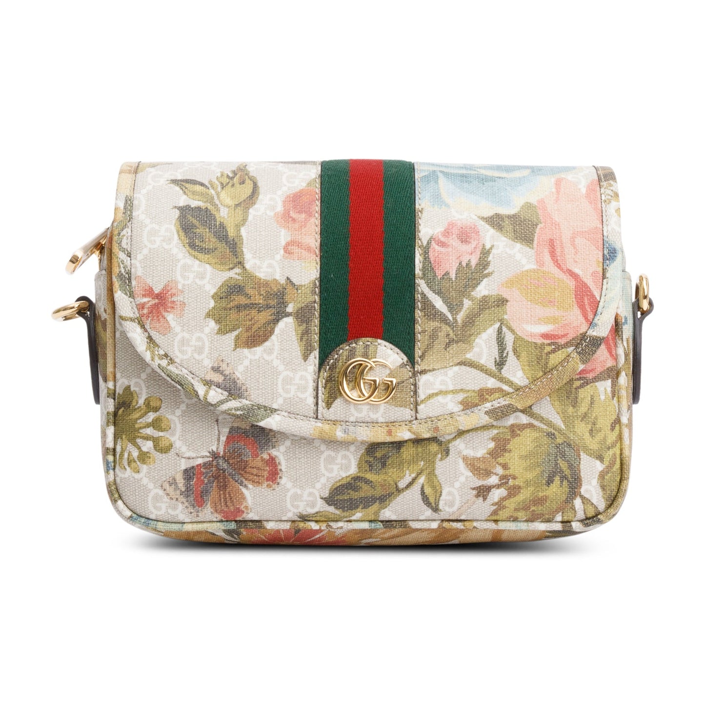 Gucci GG Supreme Water Flora Web Small Ophidia Flap Shoulder Bag
