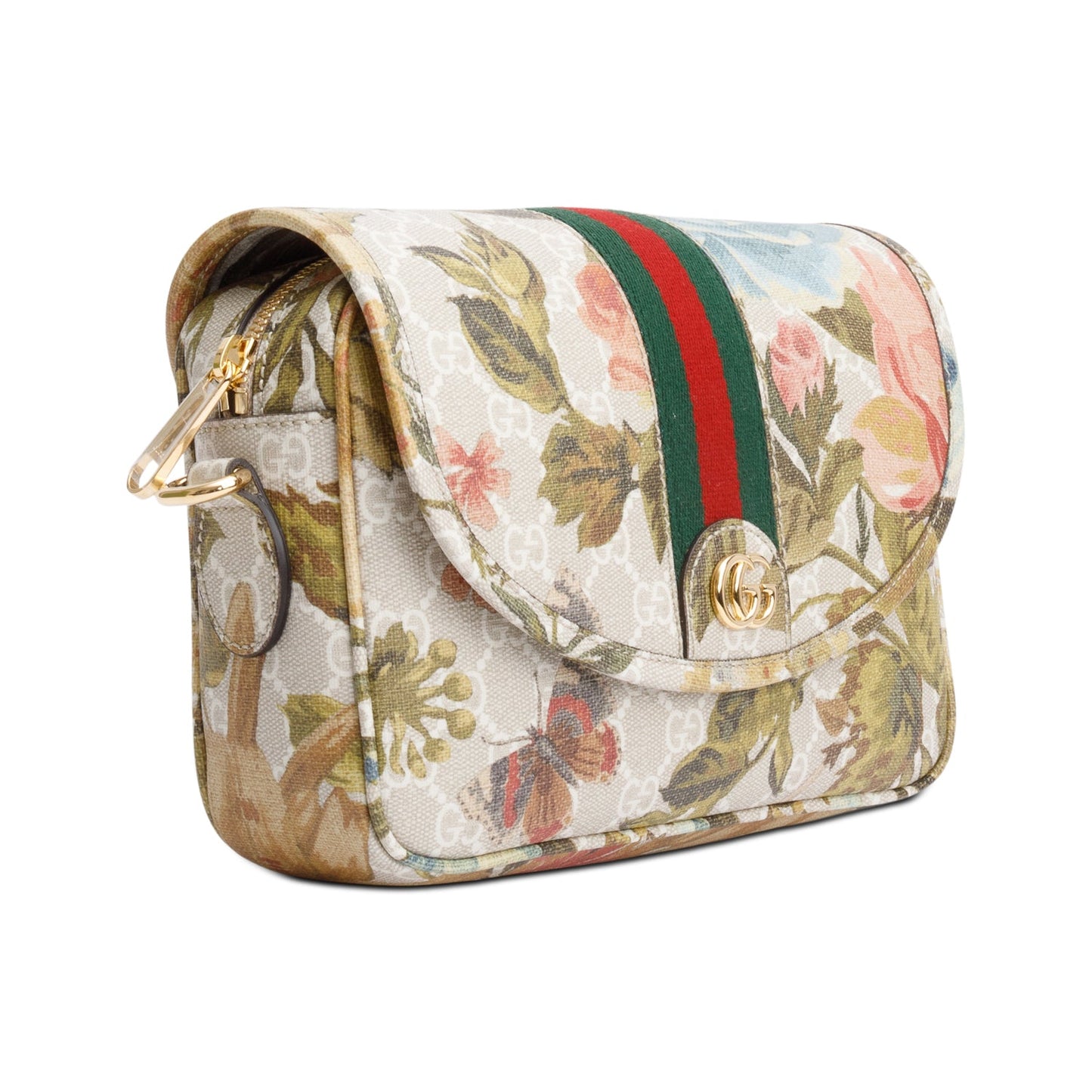 Gucci GG Supreme Water Flora Web Small Ophidia Flap Shoulder Bag