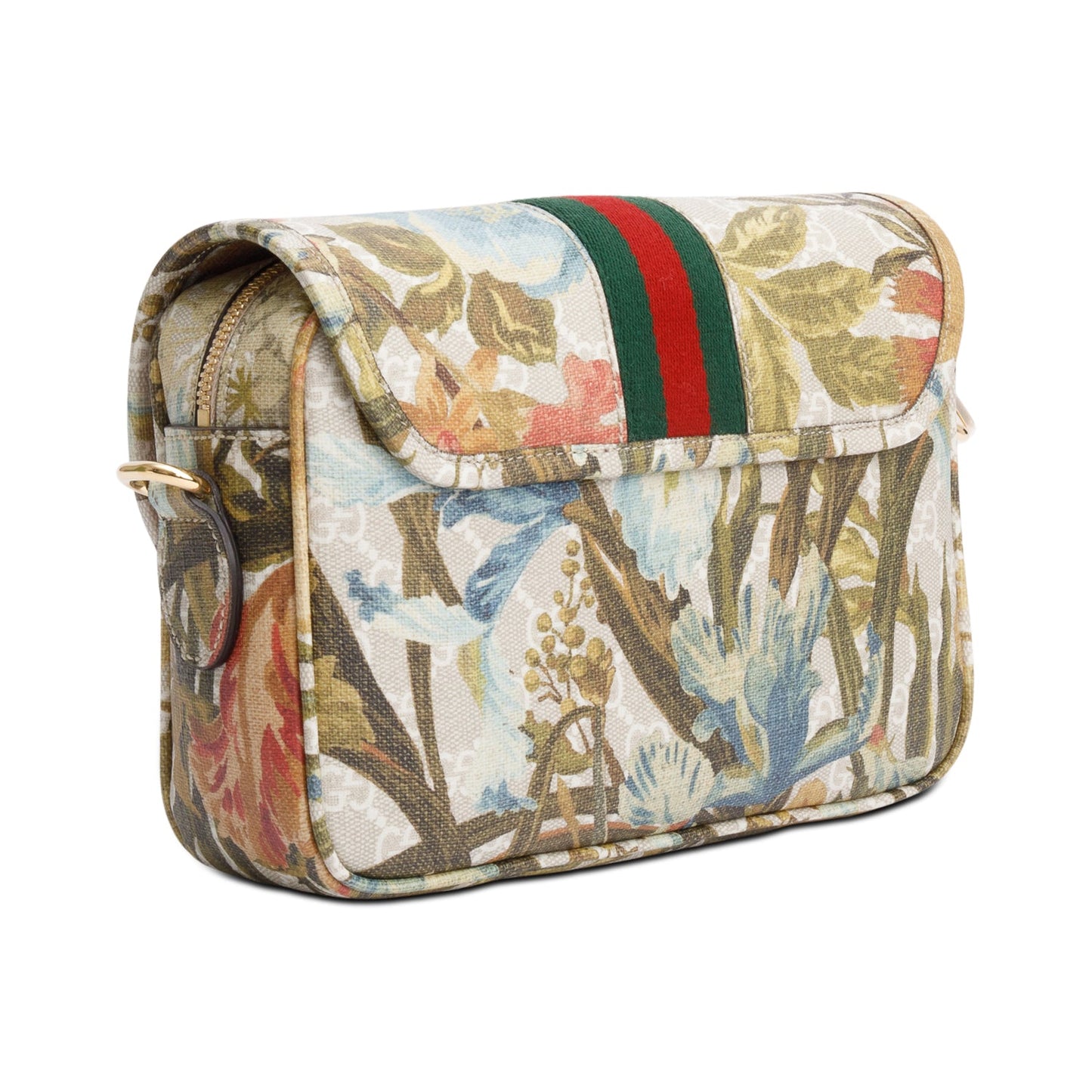 Gucci GG Supreme Water Flora Web Small Ophidia Flap Shoulder Bag