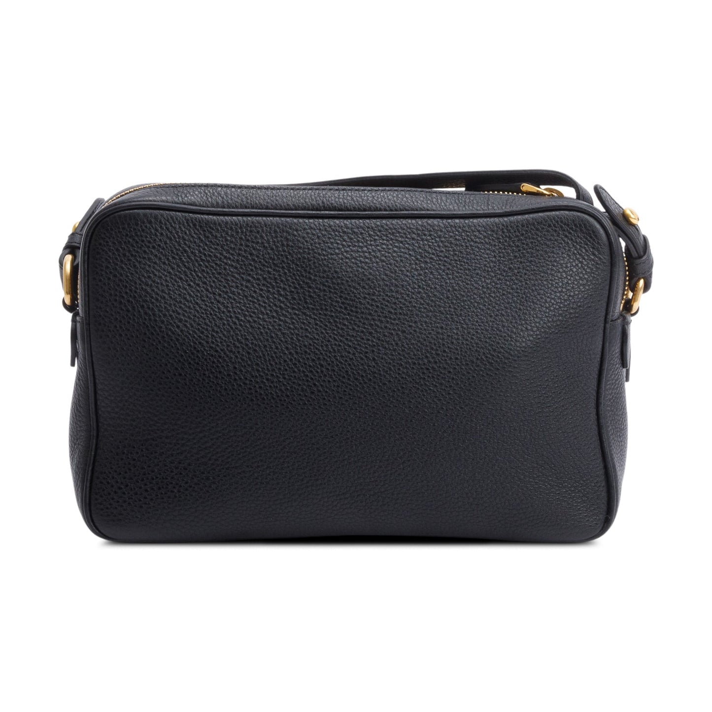 Prada Black Vitello Daino Leather Double Zip Camera Crossbody Bag