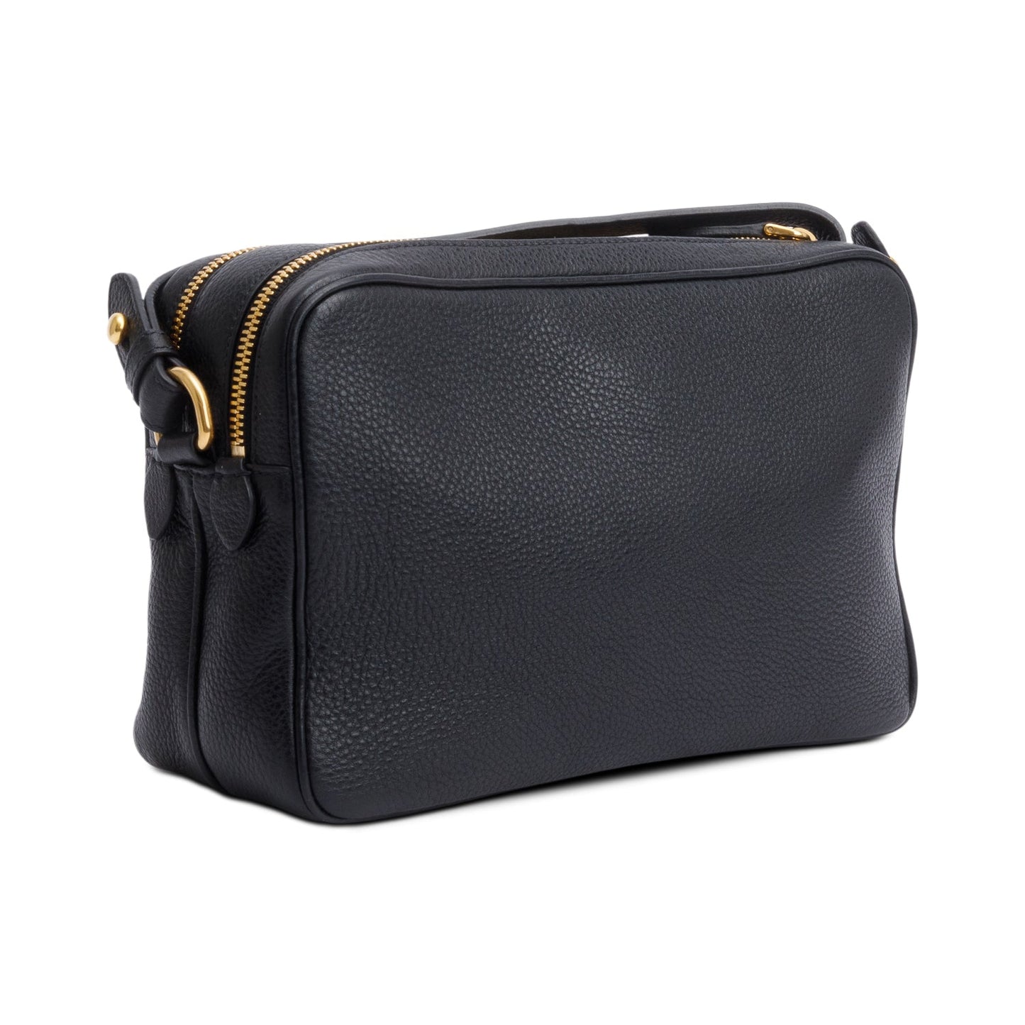 Prada Black Vitello Daino Leather Double Zip Camera Crossbody Bag