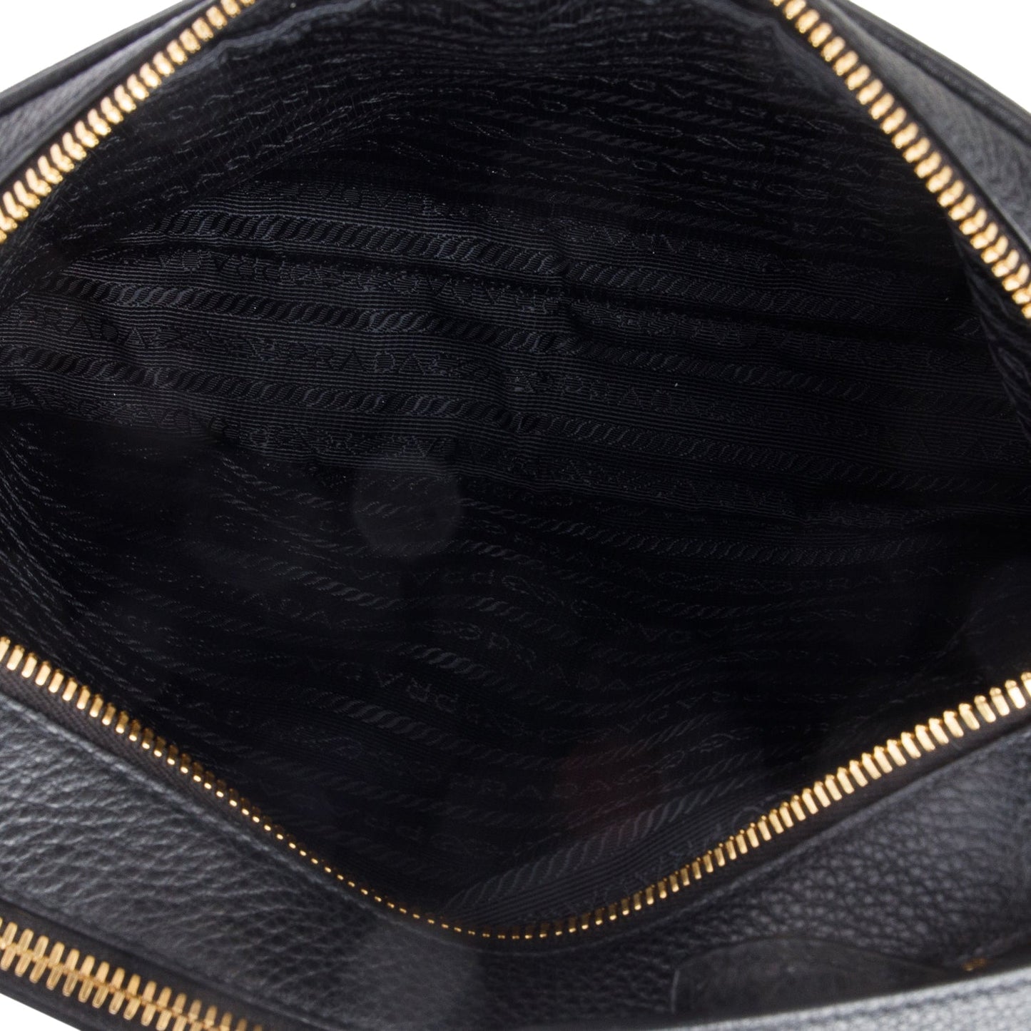 Prada Black Vitello Daino Leather Double Zip Camera Crossbody Bag