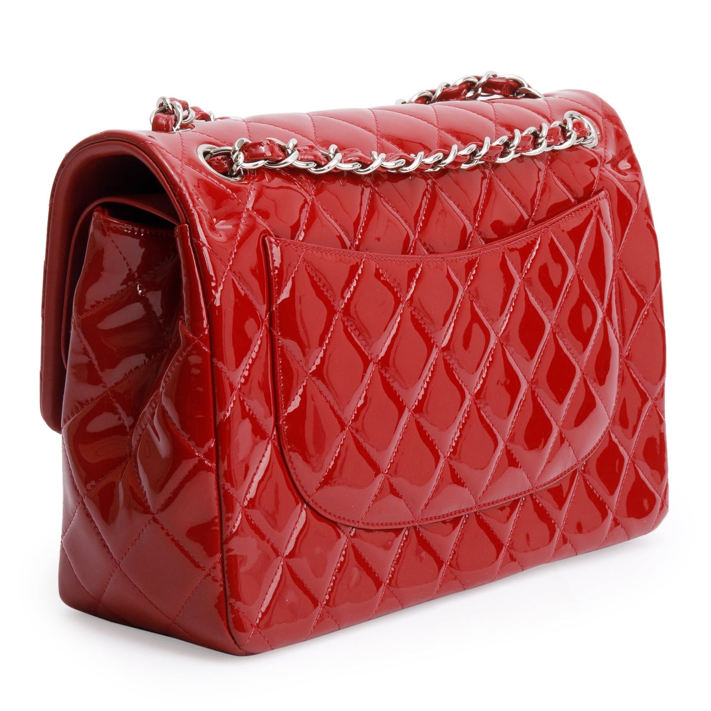Chanel Red Quilted Patent Leather Classic Jumbo Double Flap Bag