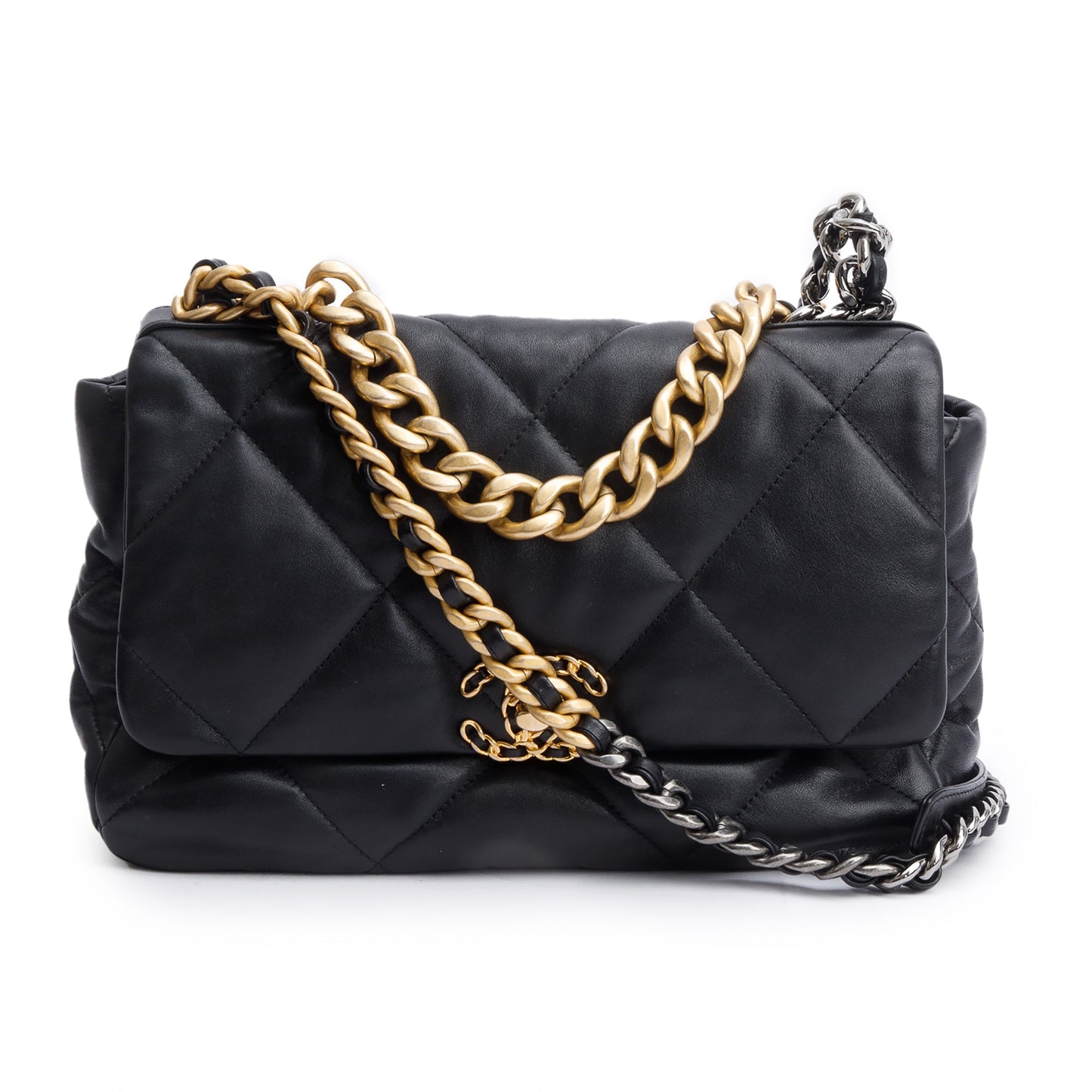 Chanel Black Lambskin Leather Large 19 Flap Bag