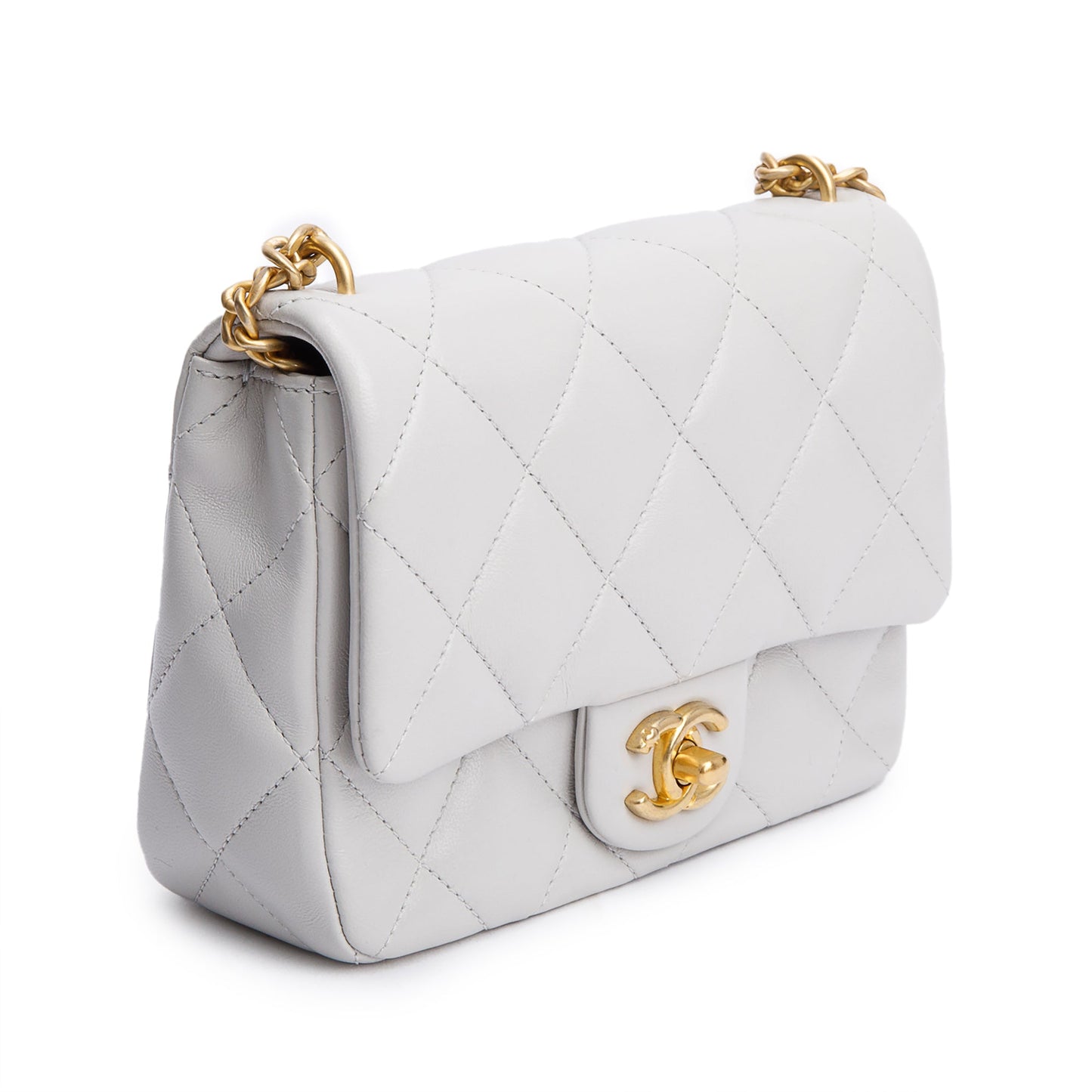 Chanel 2025 Grey Quilted Lambskin Leather Sweetheart Square Mini Flap Bag