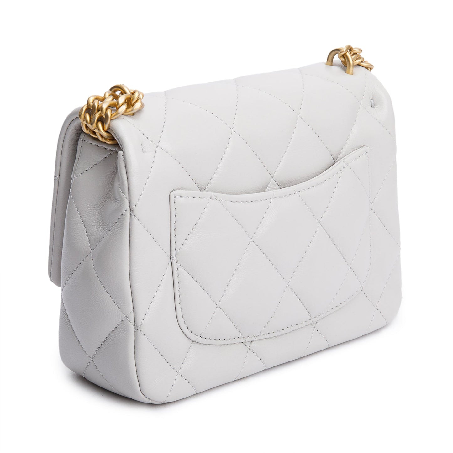 Chanel 2025 Grey Quilted Lambskin Leather Sweetheart Square Mini Flap Bag