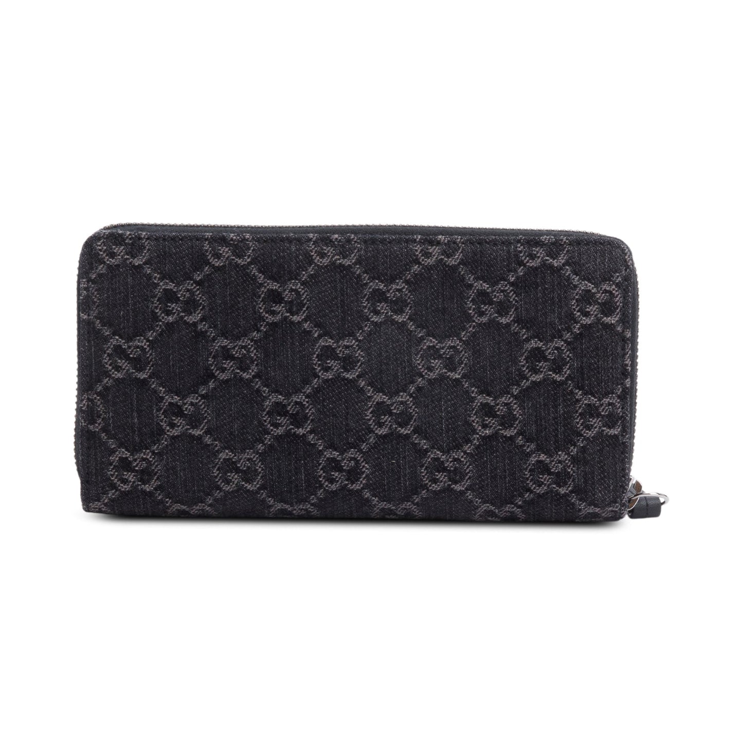 Gucci Black Leather Denim GG Marmont Zip Around Wallet