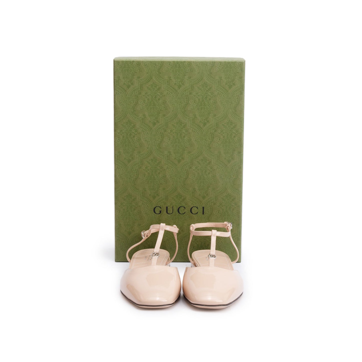 Gucci Beige Patent Leather Double G Logo Slingback Ballet Flats, Size 39.5