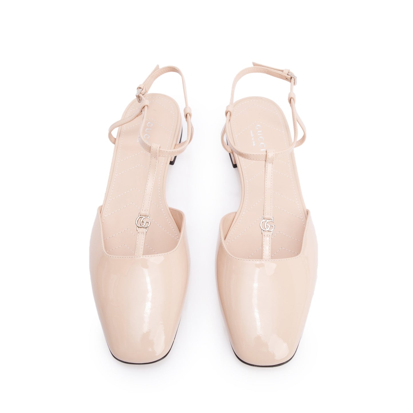 Gucci Beige Patent Leather Double G Logo Slingback Ballet Flats, Size 39.5