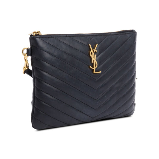 Saint Laurent Black Leather Cassandre Matelasse A5 Pouch