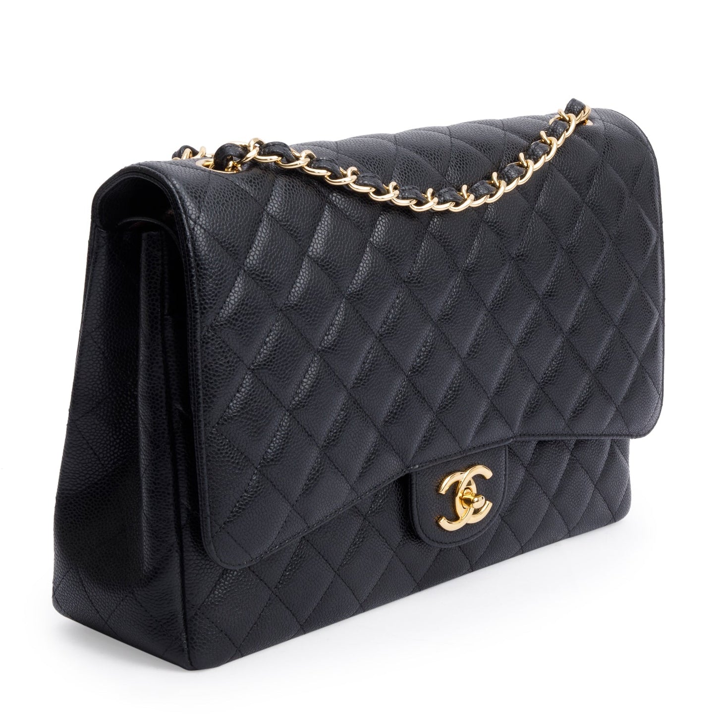 Chanel Black Quilted Caviar Leather Classic Maxi Double Flap Bag