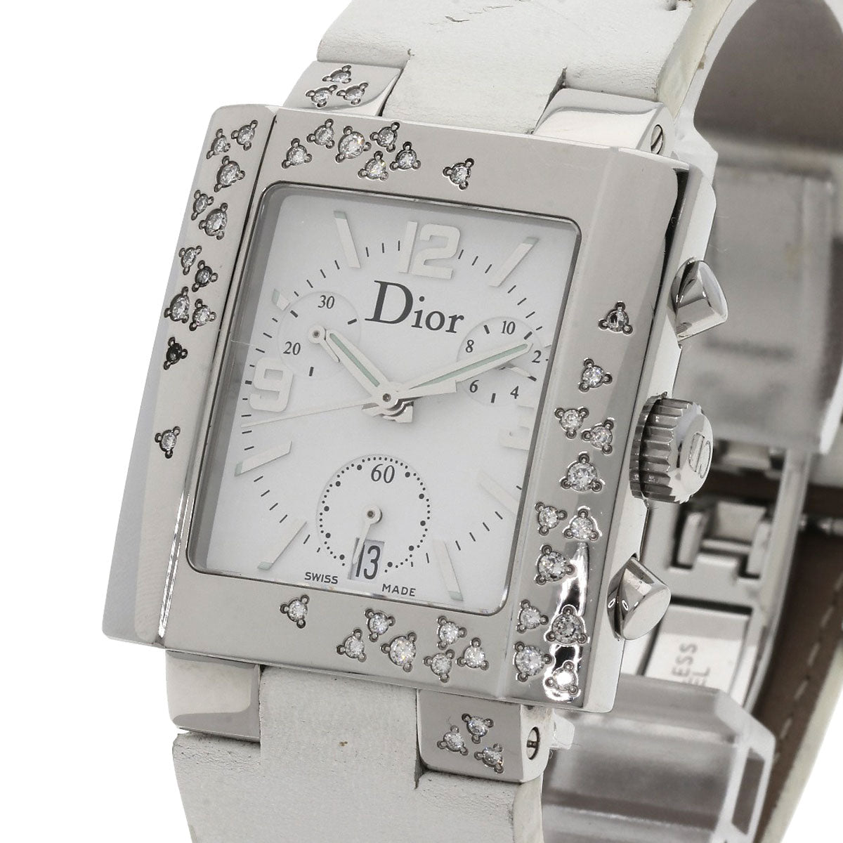 Christian Dior Watches Quartz D81-101 Stainless Steel, Leather Silver Riva Diamond Bezel white dial Women
