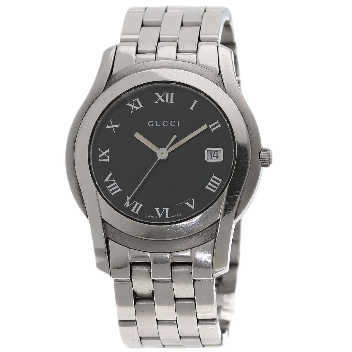 GUCCI Watches Quartz 5500M Stainless Steel , Stainless Steel Silver Round face black dial mens