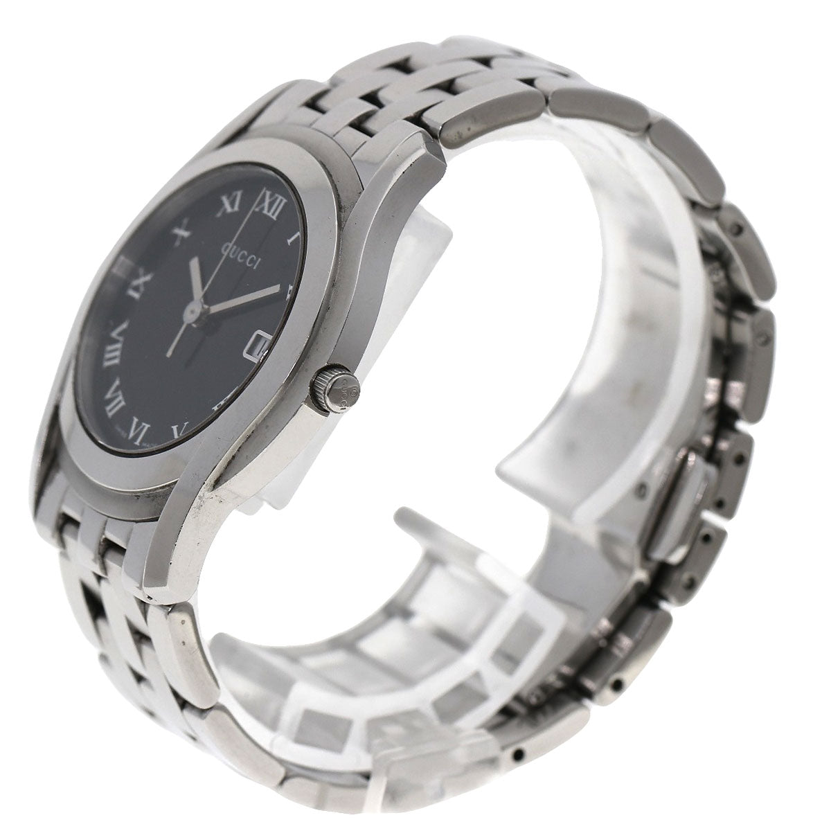 GUCCI Watches Quartz 5500M Stainless Steel , Stainless Steel Silver Round face black dial mens