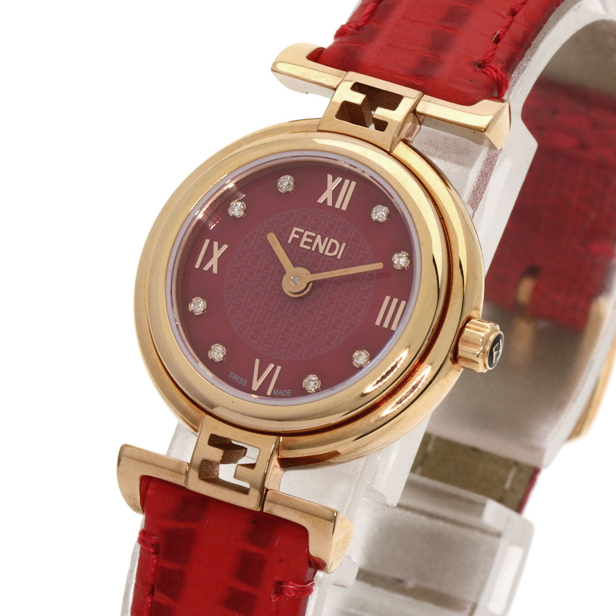 FENDI Watches Quartz 2700L PGP, leather gold Round face Red dial Women