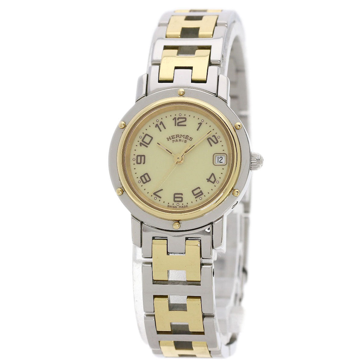 HERMES Watches Quartz CL4.220 Stainless Steel , SSxGP Silver Clipper new buckle Ivory dial Women