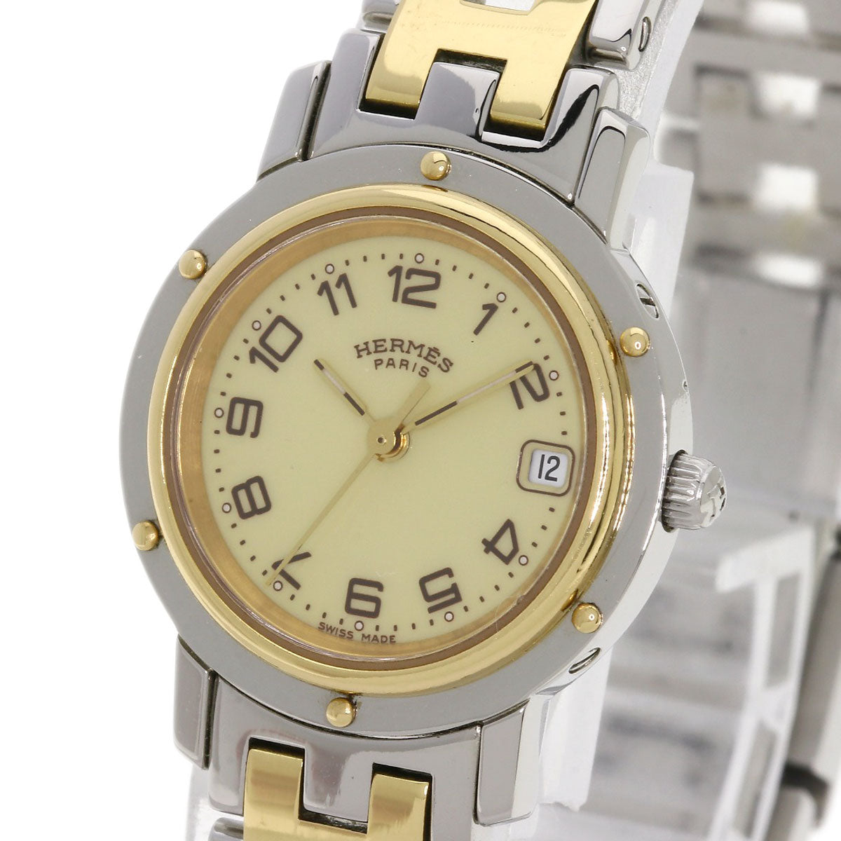 HERMES Watches Quartz CL4.220 Stainless Steel , SSxGP Silver Clipper new buckle Ivory dial Women