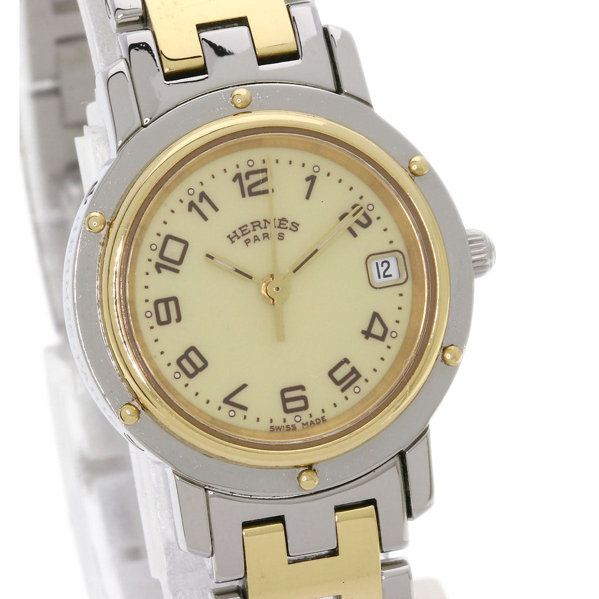 HERMES Watches Quartz CL4.220 Stainless Steel , SSxGP Silver Clipper new buckle Ivory dial Women