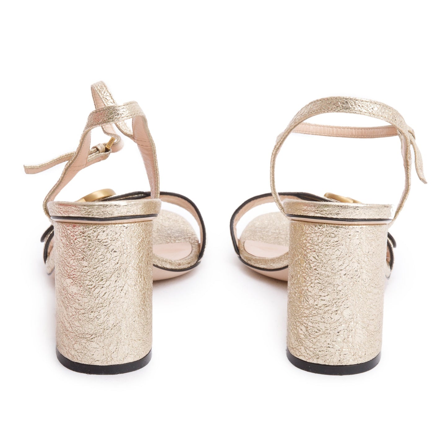 Gucci Gold Metallic Galassia GG Marmont Slingback Sandals, Size 39