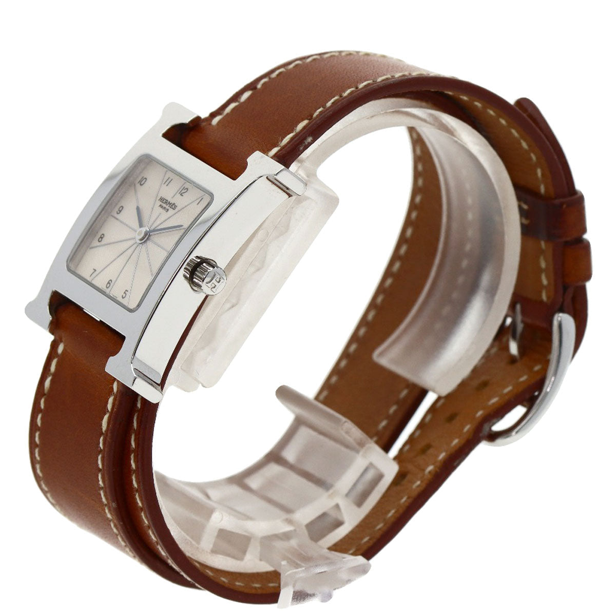 HERMES Watches Quartz HH1.210 Stainless Steel, Leather Silver H watch Deburuturu Silver dial Women
