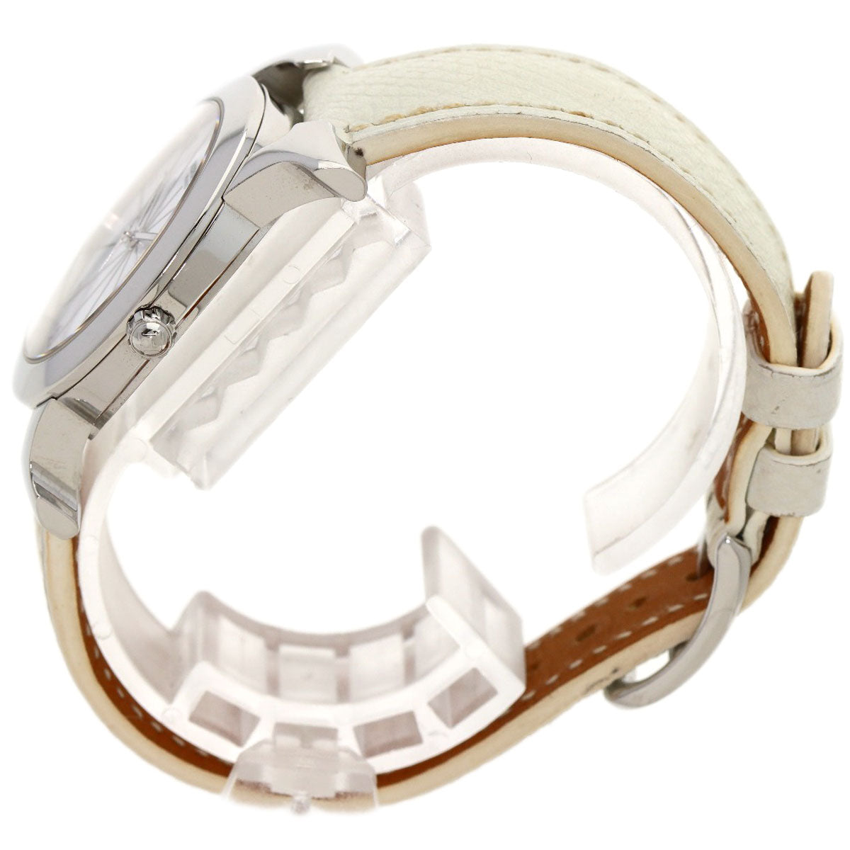 HERMES Watches Quartz HR1.510 Stainless Steel, Leather Silver H watch Rondo white dial Women