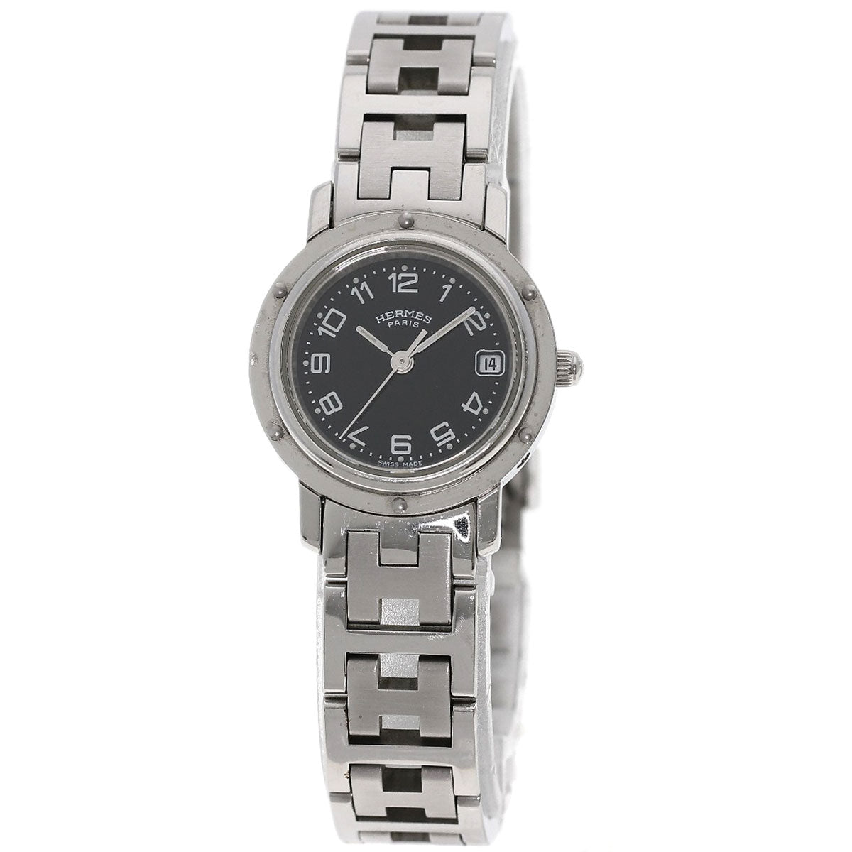 HERMES Watches Quartz CL4.210 Stainless Steel , Stainless Steel Silver Clipper black dial Women