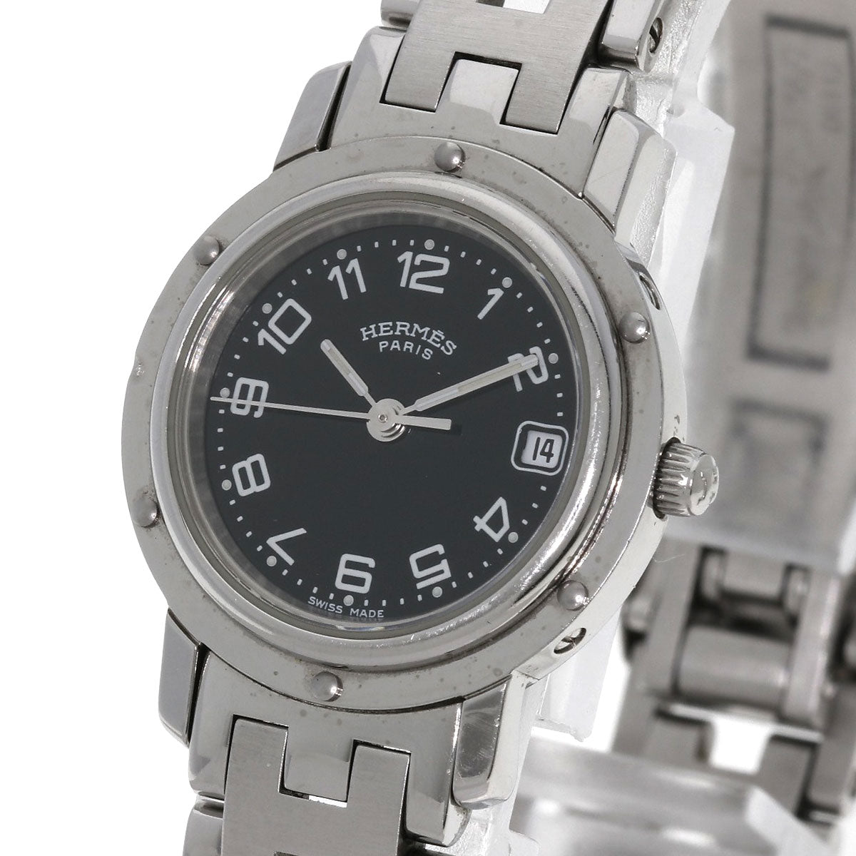 HERMES Watches Quartz CL4.210 Stainless Steel , Stainless Steel Silver Clipper black dial Women