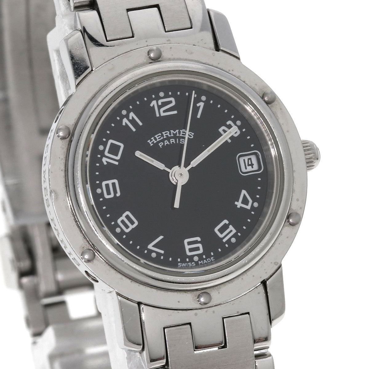 HERMES Watches Quartz CL4.210 Stainless Steel , Stainless Steel Silver Clipper black dial Women