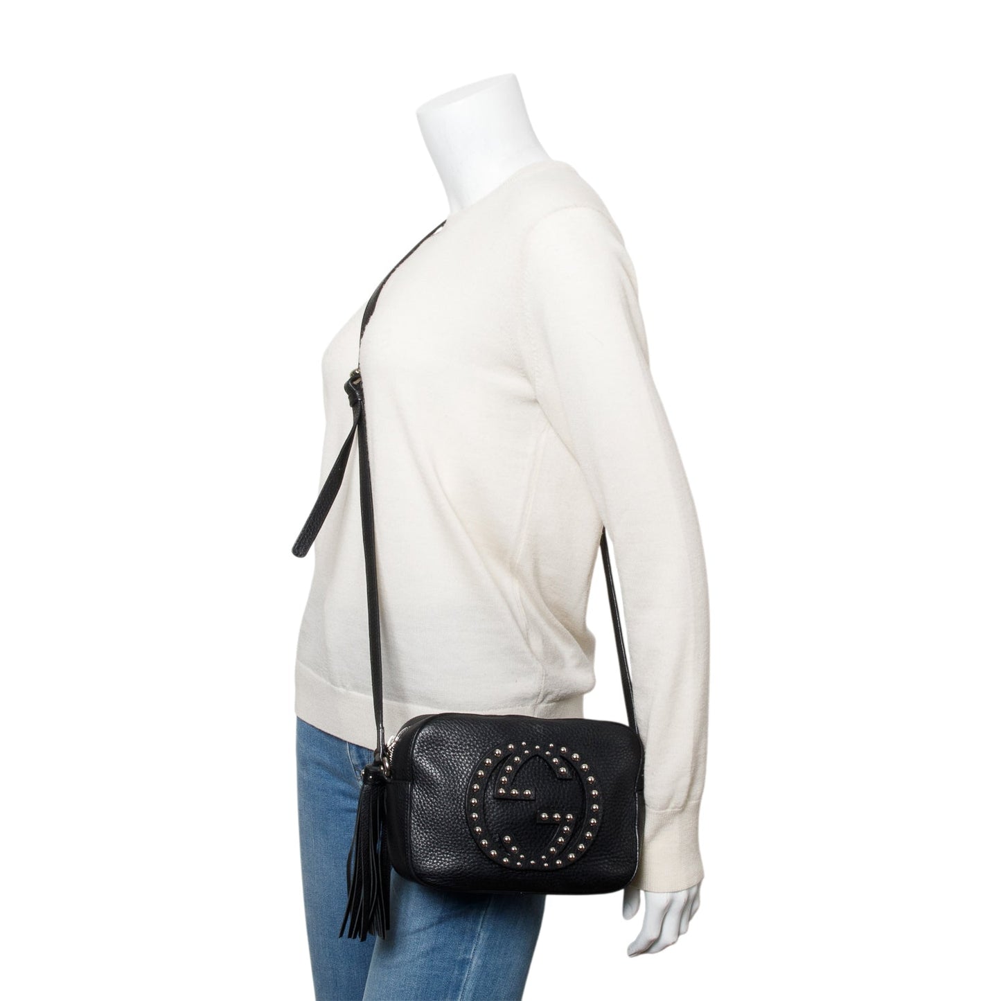 Gucci Black Pebbled Calfskin Leather Studded Small Soho Disco Bag
