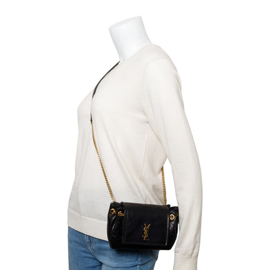 Saint Laurent Black Lambskin Leather Mini Nolita Shoulder Bag