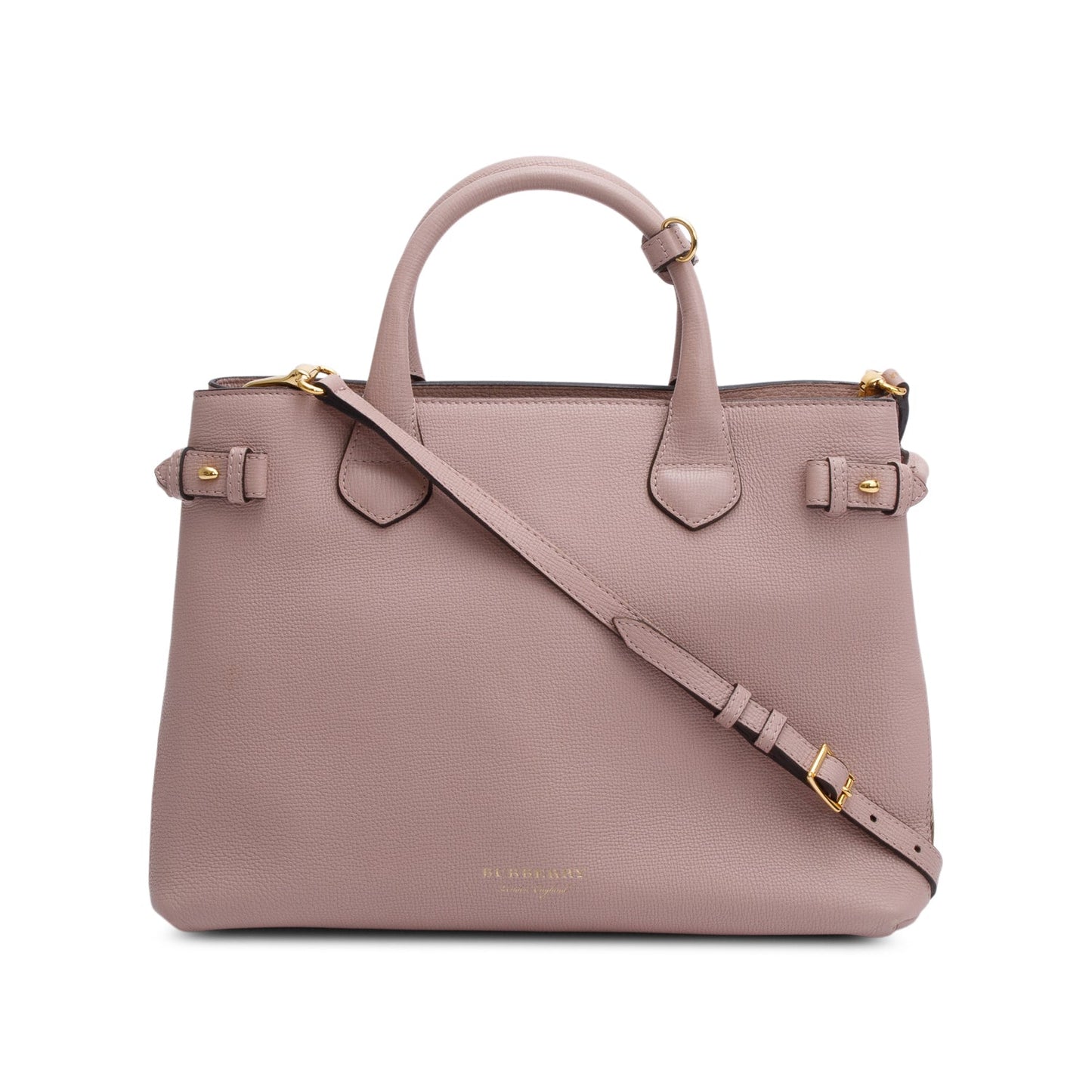 Burberry Pink Calfskin Leather House Check Medium Banner Tote