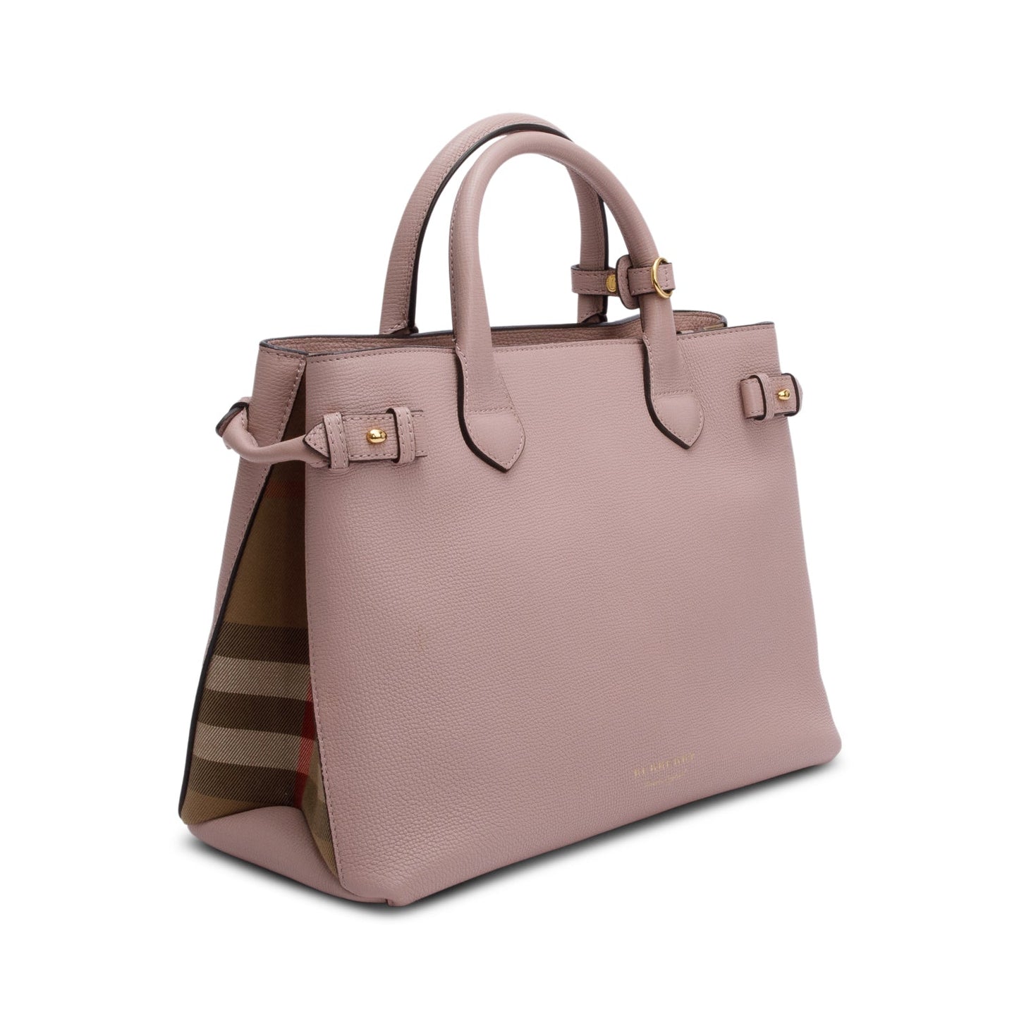 Burberry Pink Calfskin Leather House Check Medium Banner Tote