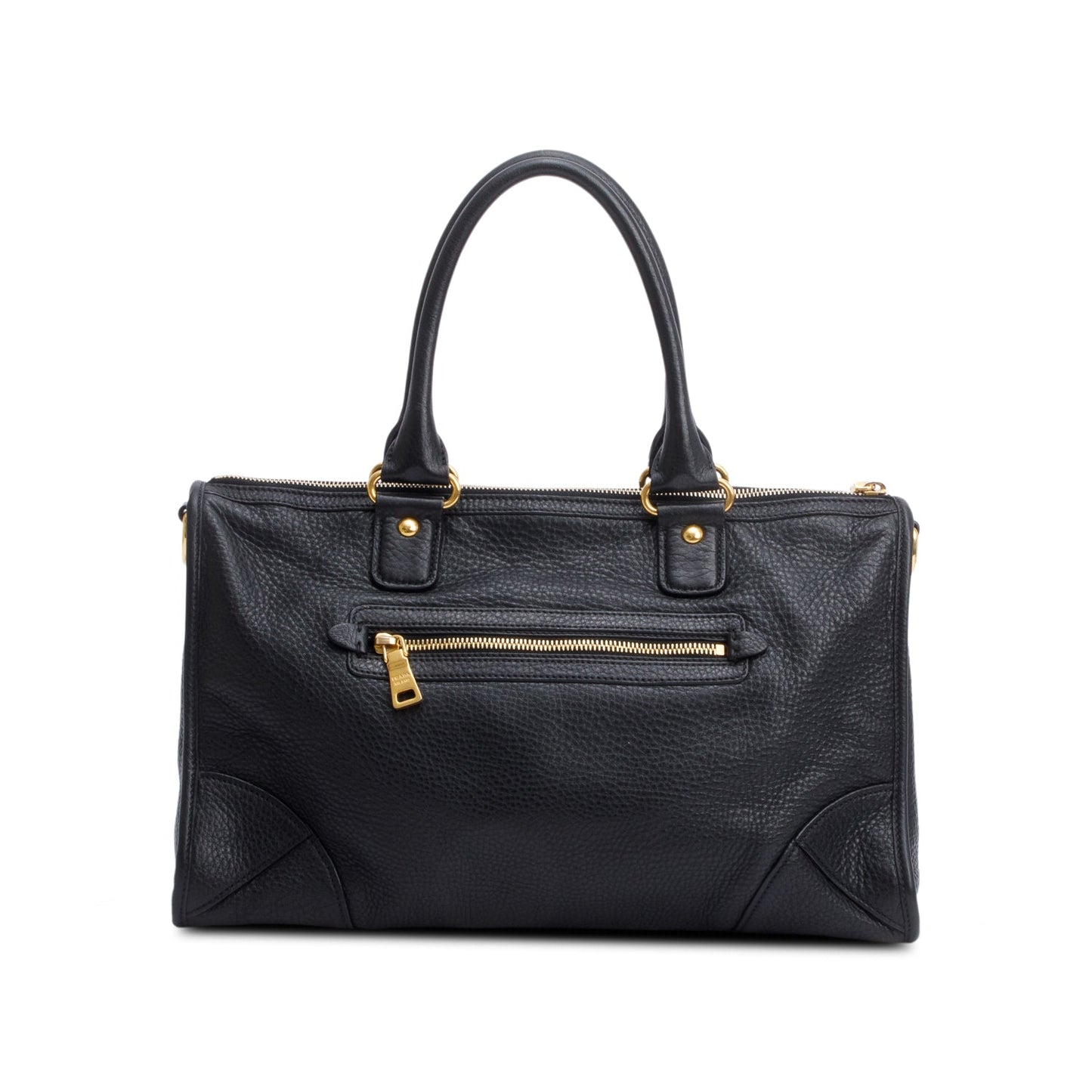 Prada Black Vitello Daino Leather Zip Convertible Tote