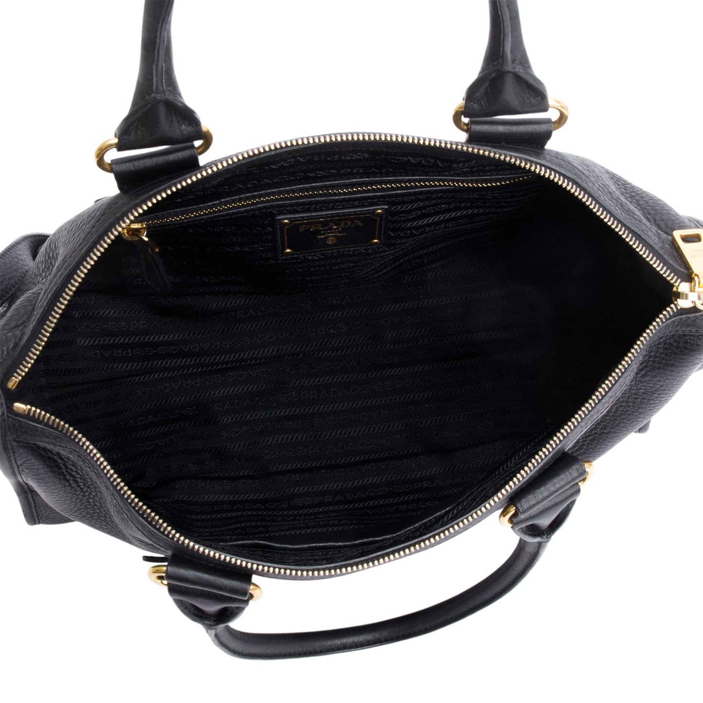 Prada Black Vitello Daino Leather Zip Convertible Tote