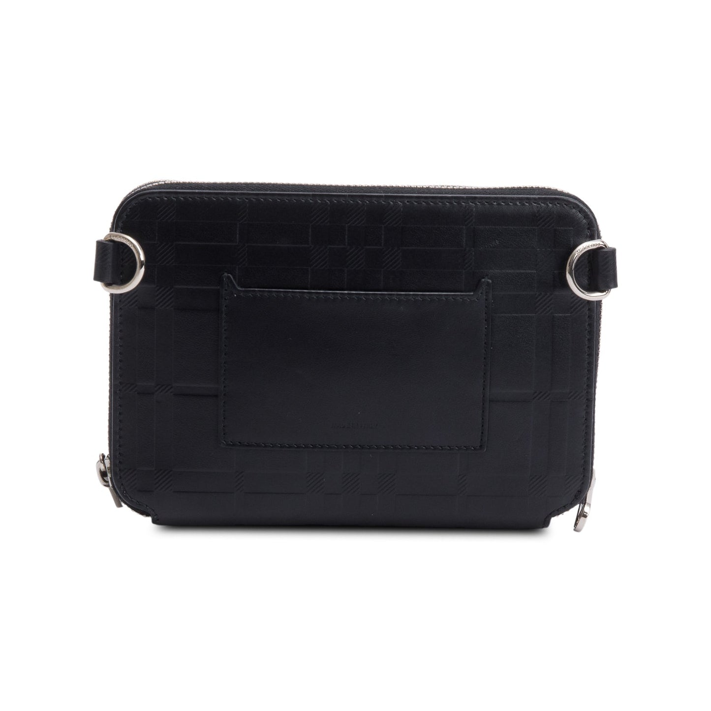 Burberry 2022 Black Check Embossed Calfskin Leather Double Zip Crossbody Bag