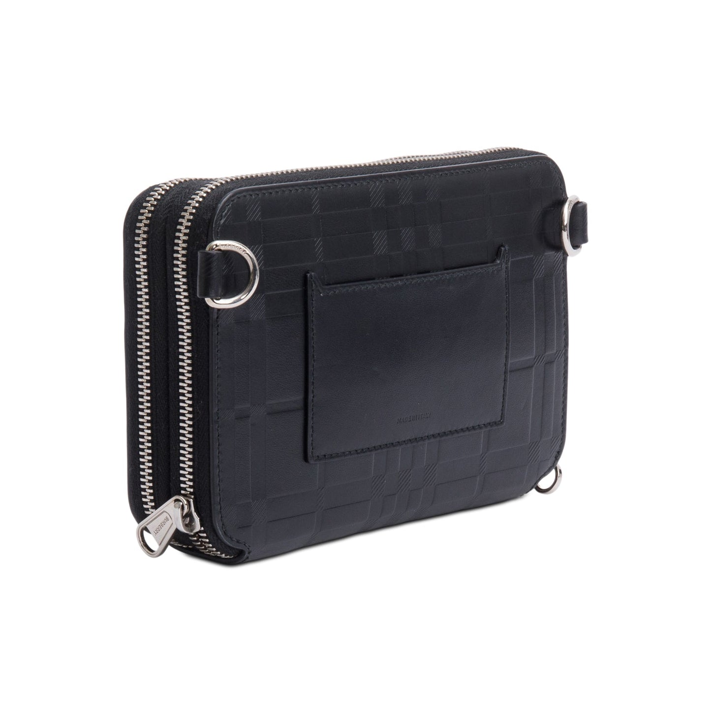 Burberry 2022 Black Check Embossed Calfskin Leather Double Zip Crossbody Bag
