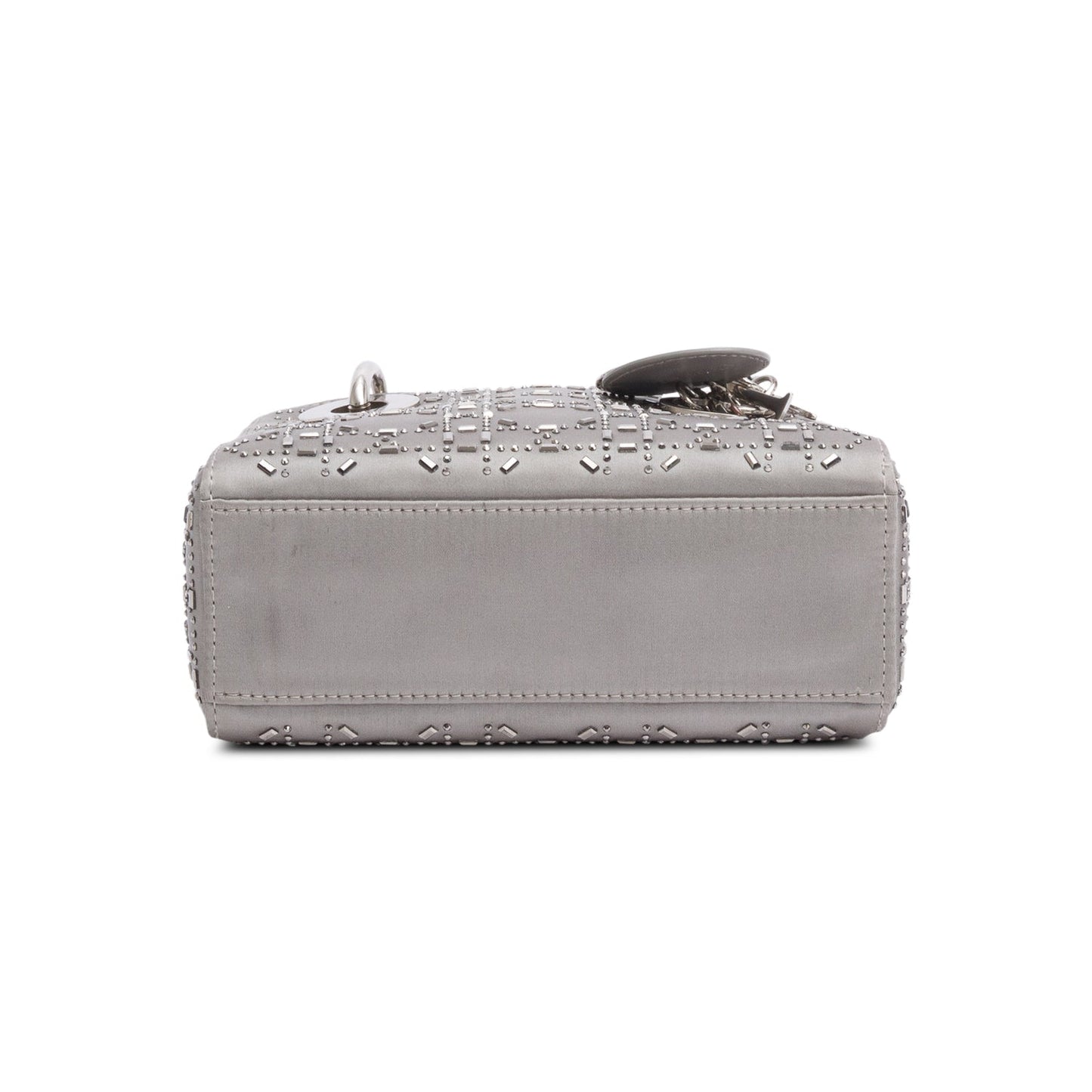 Christian Dior Grey Cannage Satin Crystal Embellished Mini Lady Dior Bag